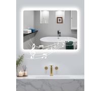 Habison Miroir de salle de bain avec éclairage, LED, 60 x 80 cm, avec lumière et Bluetooth, désembuage, 3 températures de couleur, intensité variable, fonction mémoire, IP44, miroir de salle de bain