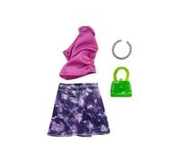 Habit Barbie - Jupe Violette Et Top Et Sac A Main Et Collier - Set Vêtement Poupee Et Mini-Poupee Et 1 Carte Offerte