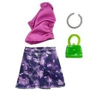 Habit barbie - jupe violette et top et sac a main et collier - set vêtement poupee et mini-poupee et 1 carte offerte