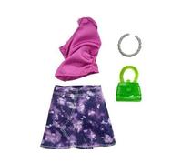 Habit Barbie - Jupe Violette Et Top Et Sac A Main Et Collier - Set Vêtement Poupee Et Mini-Poupee Et 1 Carte Offerte
