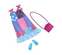 Habit Barbie - Robe Bleue Et Rose Et Sac A Main Et Claquette - Set Vêtement Poupee Et Mini-Poupee Et 1 Carte Offerte