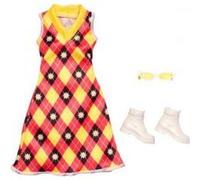 Habit barbie - robe jaune a fleurs + lunette + chaussures - set vêtement poupee et mini-poupee + 1 carte offerte Jaune