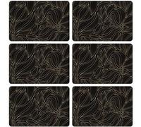 Habitable - Lot de 6 sets de table motif feuillage avec encre métallique COSMO - 30 x 45 cm - Or et noir - Cosmo Noir G