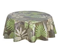 Habitable - Nappe en toile cirée ronde motifs jungle MALLORCA - Diam. 135 cm - Kaki