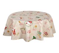 Habitable - Nappe en toile cirée ronde SANTA CLAUS - Diam. 135 cm - Ecru