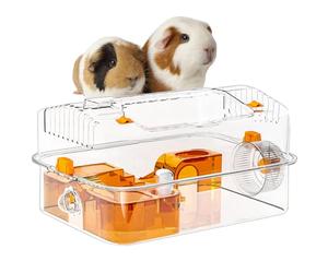 Habitat de hamster : cage d'affichage transparente complète, maison décorative pour animaux de compagnie, petite et claire, activité avec roue et mangeoire pour chinchilla, lapin, repos, dormir, se