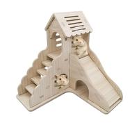 Habitat en bois pour cochons d'Inde - Maison pour porcelets naturels indiens - Deux réfugiés en bois pour hamsters - Cachette avec escalier et toboggan - Refuge décoratif intérieur