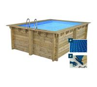 Piscine bois rectangle " Caimans " - 4.10 x 3.00 x 1.24 m + Bâche à bulles 180 µ - Bâche hiver 280 g/m²