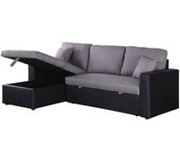 Habitat et Jardin - Canapé d'angle Convertible et Réversible Alain 3 Places Noir et Gris - Canapé Lit Moderne en Tissu Lin - Espace de Stockage (Méridienne) - Design