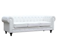 Habitat et Jardin Canapé Fixe Chesterfield Aliza, 208cm x 82cm x 70cm, 3 Places, Blanc