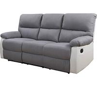 Habitat et Jardin - Canapé Relax en Simili et Tissu Lincoln 3 Places Blanc et Gris Clair - Fauteuil Relax Design Moderne - Canapé Inclinable Résistant et Confortable