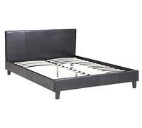 Habitat et Jardin - Lit Double Lina en Simili Noir 140 x 190 cm | Cadre de Lit 2 Places | Sommier et Tête de Lit Inclus | Support à Lattes en Bois