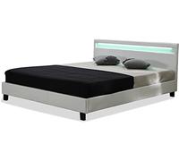 Habitat et Jardin - Lit Double Maria en Simili Blanc avec LED Intégrées 140 x 190 cm | Cadre de Lit 2 Places Design | Sommier à Lattes Inclus