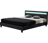 Habitat et Jardin - Lit Double Maria en Simili Noir avec LED Intégrées 160 x 200 cm | Cadre de Lit 2 Places Design | Sommier à Lattes Inclus