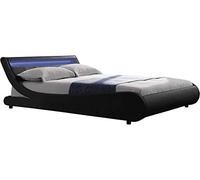 Habitat et Jardin - Lit Double Natacha en Simili Noir avec LED Intégrées 140 x 190 cm | Cadre de Lit 2 Places Design | Sommier à Lattes Inclus