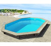 Habitat et Jardin - Piscine Bois Scandinave Brazilia (L) 5,86 x (l) 3,86 x (H) 1,20 m - Filtration à Sable 6 m3/h - Piscine de Jardin Octogonale Hors Sol, Semi-enterrée ou Enterrée