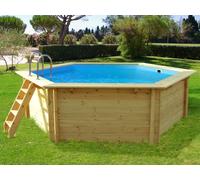 Habitat et Jardin - Piscine Bois Scandinave Ronde Hexagonale Hawai Ø 4,10 x H 1,18 m - Filtration à Cartouche 4 m3/h - Piscine de Jardin Octogonale Hors Sol, Semi-enterrée ou Enterrée