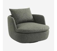 Habitat - Fauteuil pivotant en Tissu Bouclette Garni de Plumes - Vert Kaki Monza