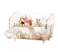 Habitat pour hamster - Enclos transparent à deux étages avec roulette - Gourde - Avec roue, bouteille, toilettes et maison - Pour petits animaux, activité calme, sommeil
