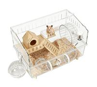 Habitat pour Hamster Maison à 2 Niveaux avec Roue d'Exercice, Goutte-D'eau | Avec Roue d'Exercice, Fontaine à Eau, Maisonnette-Litière Pour Activité, Repos, Sommeil, - Conv