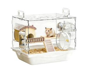 Hábitat Transparente Para Mascotas - Jaula Acrílica De Dos Pisos, Incluye Rueda Para Correr, Botella De Agua Y Tazón Para Comida | Hogar De Animales Pequeños Para Hámster, Jerbo, Ratones, Chinchilla