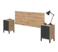 Habitdesign 0Z6076W Tête de lit Double avec 2 Tables de Chevet Finition chêne Nodi et Gris Anthracite, Dimensions : 160 cm (Largeur) x 60 cm (Hauteur) x 2,5 cm (Profondeur)