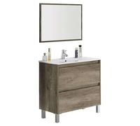 Habitdesign 305040H Dakota Meuble de salle de bain avec deux tiroirs et miroir 80 x 80 x 45 cm Couleur nordique