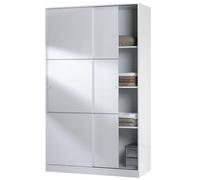 Habitdesign Armoire 2 portes coulissantes, 200 x 120 x 50 cm (H x l x P) Armoire de chambre avec tringle et étagères Blanc brillant