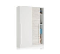 Habitdesign Armoire 2 Portes Coulissantes, 200x120x50 (HauteurxLargeurxProfondeur - en cm), Couleur Blanc Artik et Blanc Velho, Modèle Elliot