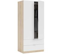 Habitdesign Armoire avec 2 portes et 2 tiroirs, 81 x 180 x 52 cm (l x H x P) Couleur Blanc « Artik » et chêne canadien