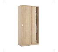 Armoire de chambre contemporaine ELENA - Décor chêne canadien - L 100 cm - 2 portes coulissantes