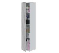 Habitdesign Armoire multifonction 1 porte 3 étagères 182 x 41 x 37 cm Colonne de rangement Blanc « Artik » et gris ciment
