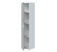 Habitdesign Armoire multifonction 1 porte 3 étagères 182 x 41 x 37 cm Colonne de rangement Blanc « Artik » et gris ciment