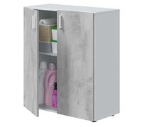 Habitdesign Armoire Multifonction Basse, Rangement à 2 Portes, Finition Couleur Blanc Artik et Ciment, Dimensions : 80 cm (Largeur) x 92 cm (Hauteur) x 37 cm (Profondeur)