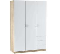 Habitdesign Armoire penderie 3 portes et 3 tiroirs, 121 x 180 x 52 cm (H x l x P) Couleur chêne canadien et Blanc « Artik »
