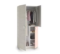 Habitdesign Armoire pour enfant 3 portes et 3 étagères 200 x 90 x 52 cm (Hauteur x largeur x profondeur) Armoire pour enfant Blanc Alpes, gris et rose pastel Modèle nuage