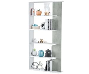 Habitdesign Bibliothèque à 5 étagères pour Salon, modèle Alida, Finition en Couleur Blanc « Artik » et Gris Ciment, Dimensions : 180 x 90 x 25 cm (H x l x P).