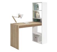 Habitdesign Bureau avec étagère réversible, table d'ordinateur, Blanc « Artik » et chêne canadien, modèle Duplo, dimensions : 120 x 53 x 144 cm (l x P x H).