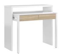 Habitdesign Bureau extensible, console, couleur Blanc « Artik » et chêne canadien, dimensions : 98,5 x 36-70 x 87,5 cm (l x P x H).