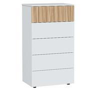 Habitdesign Chiffonnier 5 tiroirs, modèle Ethna, Finition Blanche Artik et Natur, Dimensions : 109 cm (Hauteur) x 61 cm (Largeur) x 40 cm (Profondeur)