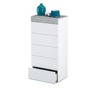 Habitdesign Commode, 5 Tiroirs, Modèle Tekkan, Finition en Blanc Artik et Gris Ciment, Mesures : 61 cm (L) x 118 cm (H) x 40 cm (P)