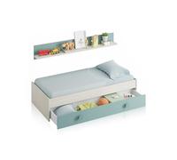 Habitdesign Lit gigogne pour enfant, 2 lits + étagère, blanc Alpes et vert d’eau, dimensions : 200 x 98 x 43 cm (l x P x H).