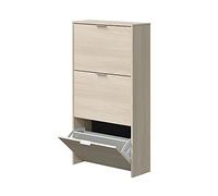 Habitdesign Meuble à chaussures étroit 3 portes Finition chêne canadien, dimensions : 60 x 113 x 22 cm (l x H x P).