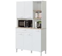 Habitdesign Meuble Auxiliaire Cuisine 5 Portes + 1 Tiroir, Modèle Kira, Finition Blanc Artik et Chêne Canadian, Dimensions: 186 cm (hauteur) x 108 cm (largeur) x 40 cm (profondeur)