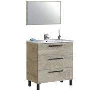 Habitdesign Meuble de Salle de Bain avec 3 Tiroirs et Miroir, Meuble sous Vasque, Modèle Athena, Finition Chêne Alaska, Dimensions: 80 cm (Largeur) x 86 cm (Hauteur) x 45 cm (Profondeur) Sans Lavabo