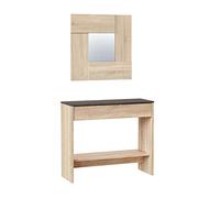 Habitdesign Meuble d'entrée avec tiroir et miroir Couleur chêne canadien et rouille, dimensions : 92 x 79 x 33 cm (l x H x P).