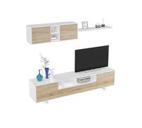 Habitdesign Meubles de salon modernes, modules de salle à manger, modèle Belus, finis en blanc brillant et chêne canadien, mesures : 200 cm (L) x 41 cm (P) x 46 cm (H) 1F6682BO