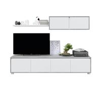Habitdesign Meubles de salon, Modules de salle à manger, Modèle Alida, Fini en Artik White et Cement Grey, Mesures : 200 cm (L) x 43 cm (H) 41 cm (P)
