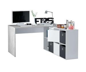 Habitdesign modèle Adapta XL Bureau multiposition réversible, table pour ordinateur, finition Blanc « Artik » et gris ciment, 74 x 136 x 139 cm