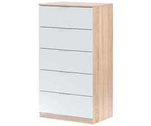 Habitdesign Modèle Alaya Commode / chiffonnier 5 tiroirs 110 x 60 x 40 cm Couleur chêne canadien et Blanc « Artik »